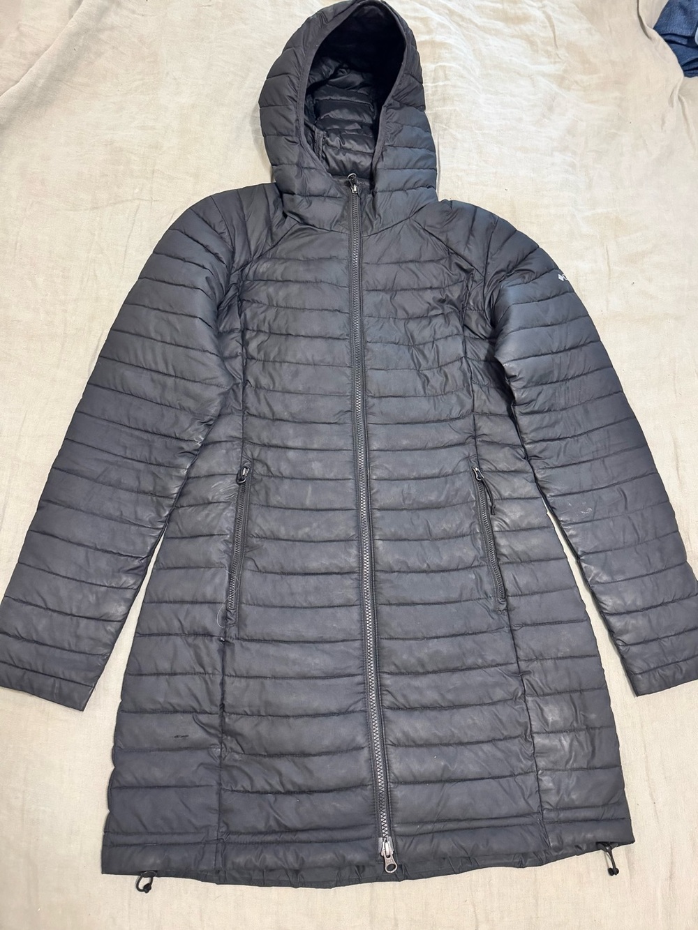 Columbia Black Hooded Long Packable Puffer Coat
